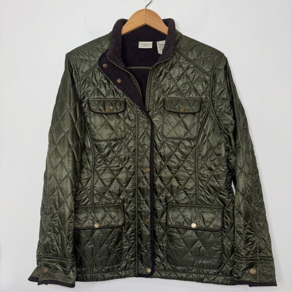 LL Bean Quilted Olive Green Riding Chore Barn Jacket Thinsulate Fleece Lined XL - Picture 6 of 16